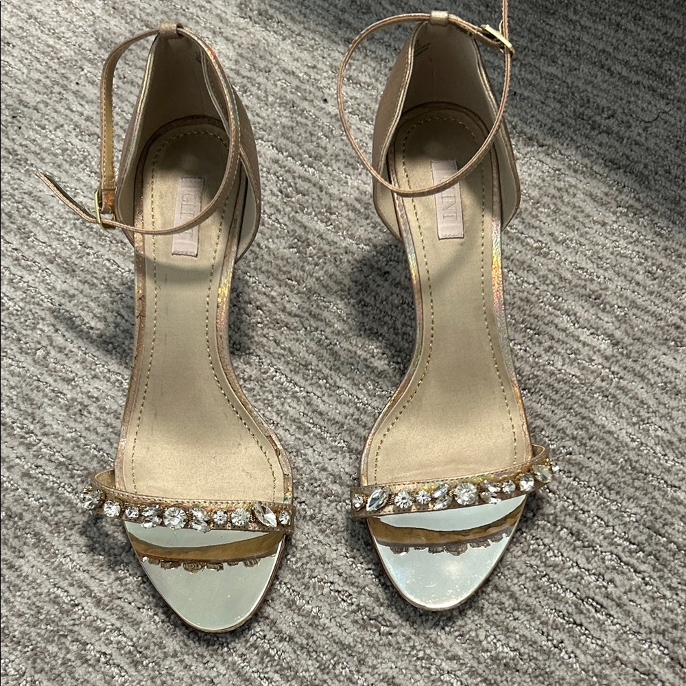 Glint Beige and Gold Embellished Heels